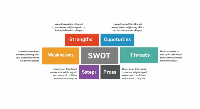 Multicolored SWOT diagram with lorem ipsum filler text