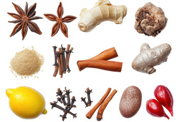 Spice Symphony Aromatic blend of winter flavors on stark white background