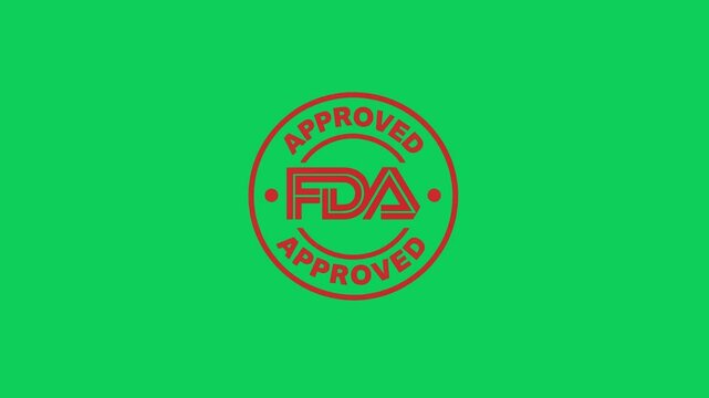 Animated red glowing FDA Approved seal in 4K resolution. Ideal for health, pharmaceutical, biotech, or product approval visuals. Loop-ready on dark background.