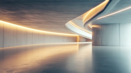 Modern Architectural Interior With Curved Lines And Soft Lighting