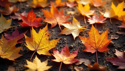 Abstract autumn leaves decaying on the ground, outdoors, natural