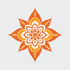 Orange flower mandala design with intricate geometric shapes on a light background
