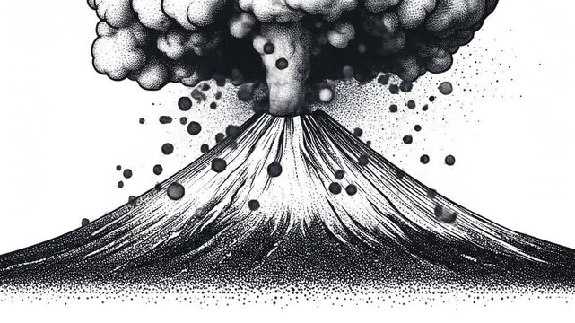 Detailed Drawing Of An Erupting Volcano