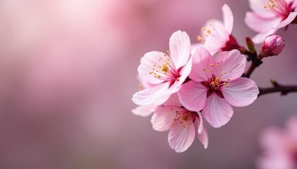 Fototapeta premium Delicate pink sakura blossoms, full bloom, soft petals, fabric, pastel