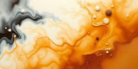 Abstract background featuring swirling patterns of orange brown and gray with white spheres