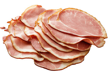 Succulent ham slices cascade on a dark stage promising culinary delight