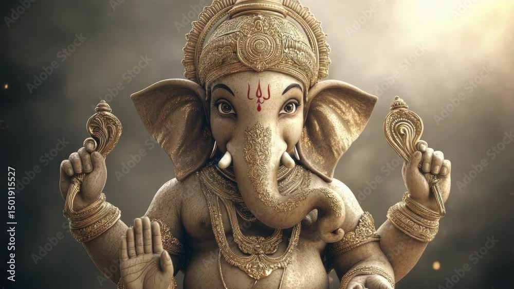 Poster a sculpture of an elephant grasping a snake in its trunk, possibly symbolizing power and control