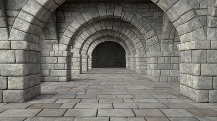 Stone Archway Passageway in a Medieval Style Interior Architecture