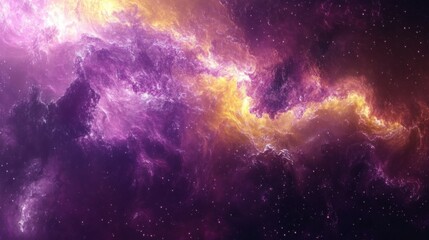 Naklejka premium Stunning Cosmic Nebula in Purple and Yellow Hues with Stars
