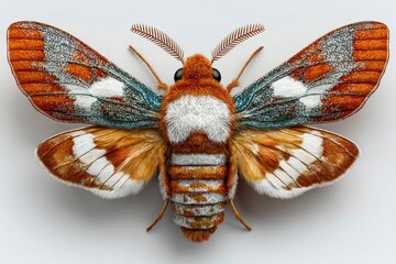 Vibrant Moth with Intricate Wing Patterns and Fuzzy Texture