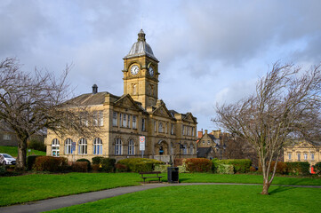 Historic Library Building Surrounded by Lush Greenery in a Park Setting in Batley, West Yorkshire, England
