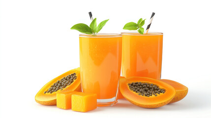 glass of orange juice on white background