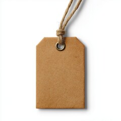 Blank brown paper price tag with natural jute string isolated on clean white surface