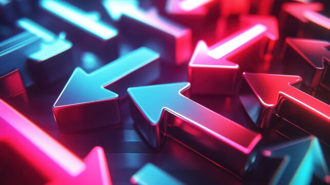 Vibrant Digital Arrows with Neon Glow on a Dark Background - Powered by Adobe