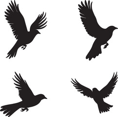 Obraz premium This artwork is digitally enhanced using AI and manually edited for quality. Flying Bird Silhouettes - Set of Four Black Bird Illustrations in Flight.