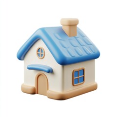 3d clay icon of house with blue roof, simple smooth and soft shape