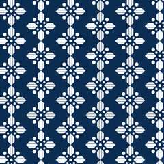 Elegant Repeating White Geometric Cross Pattern on Dark Blue Background