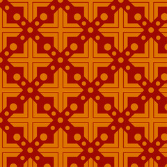 Vibrant Repeating Red Geometric Pattern with Stylized Orange Motifs