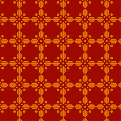 Vibrant Red Repeating Geometric Cross Pattern with Radiating Orange Circles