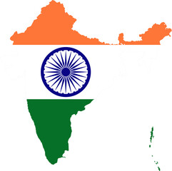 India flag map illustration isolated on transparent background