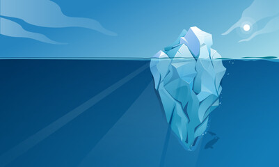 Icerberg Concept Metaphor for both visible and hidden aspects to Success - Stock Illustration