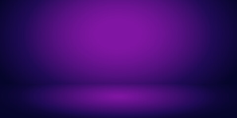 Empty 3D studio with dark purple gradient background with spotlights shining down on the floor. Simple interior design of modern product display equipment. Art & Illustration