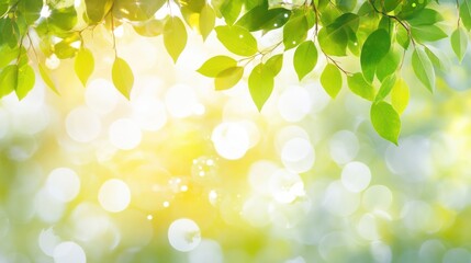 Fototapeta premium Fresh Green Leaves with Sunlight Creating Soft Ethereal Background