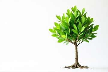 Single young tree, delicate leaves, white backdrop, picture, element, photography