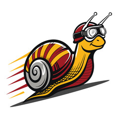 Design a vibrant logo featuring a cartoon snail wearing racing goggles, signifying speed and energy.  Include a stylized "turbo" element.