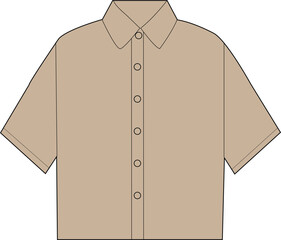Title: Beige Short-Sleeve Button-Up Shirt Illustration