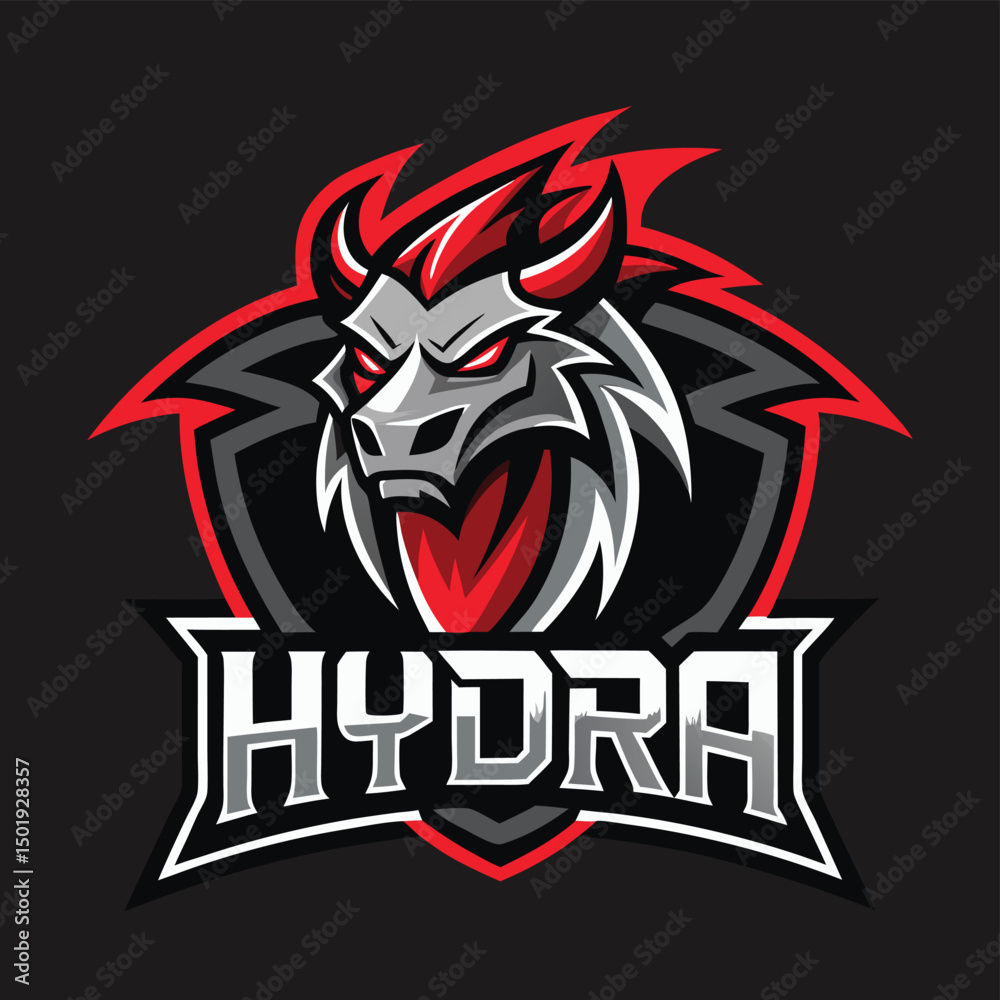 Aufkleber Vector illustration of a fierce hydra logo featuring a stylized dragon head with bold colors and sharp details, ideal for branding and graphic design projects