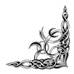 Intricate Celtic Knot Corner Design, Black and White, Isolated