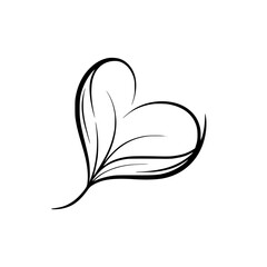 Abstract Heart Leaf - Minimalist Black & White Illustration