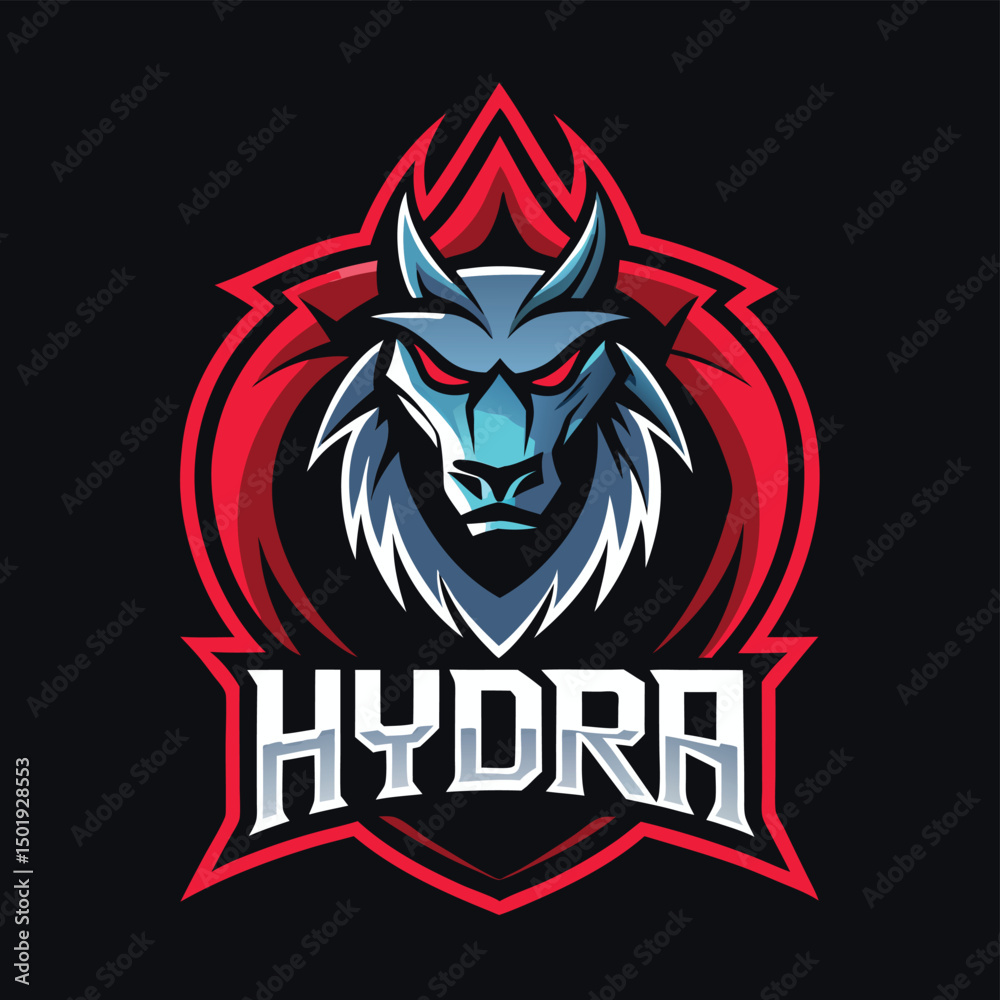Poster vector illustration of a fierce hydra logo featuring a stylized dragon head with bold colors and sha