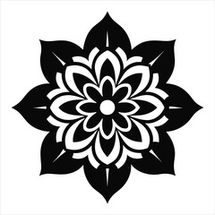 Intricate Black and White Floral Crest | Symmetrical Emblem Design Art