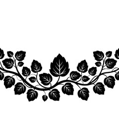 Elegant Black Leaf Vine Border on White Background