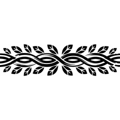 Decorative Black Floral Border, Brushstroke Vines & Leaves on White