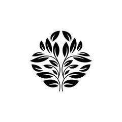 Minimalist Black Leafy Emblem on White Background