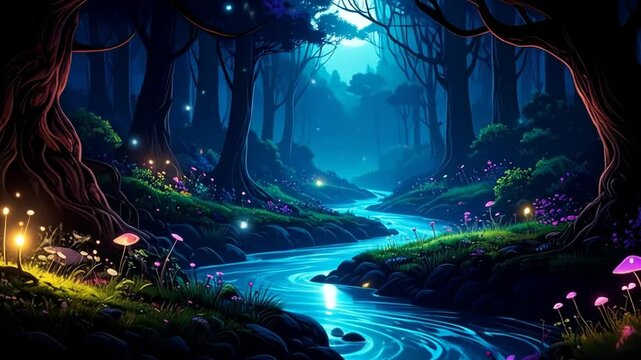 Mystical Pixelated Forest At Night