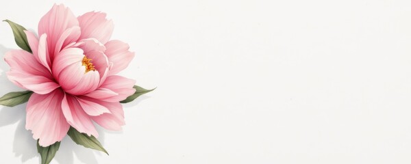 Fototapeta premium a majestic watercolor illustration of a single wild peony with flowing petals and soft pastel gradients, centered on a textured white paper background