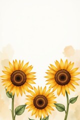 Obraz premium a trio of sunflowers, loosely arranged on the bottom third of a portrait canvas, watercolor brushed with gold and amber hues. the top section is left intentionally blank for quote or branding