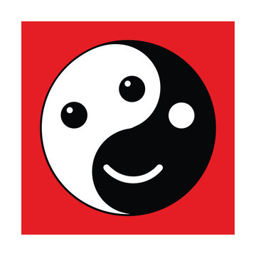 recommend clip art: Smiling yin yang symbol with cute face on red background representing harmony and balance