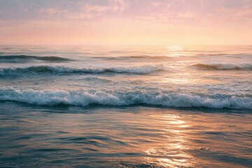 Ocean waves at sunset isolated on white background