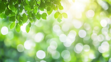 Fototapeta premium Lush Green Leaves Against a Bright Soft Bokeh Background
