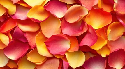 Colorful Rose Petals Stacked Together in Pink and Yellow Hues