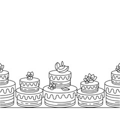 Line Art Cake Border: Desserts, Celebrations, Black & White Design
