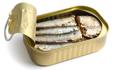 Opened Tin Can with Shiny Sardines Packed Neatly Inside