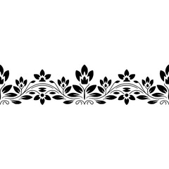Elegant Black Floral Border on White Background, Vector