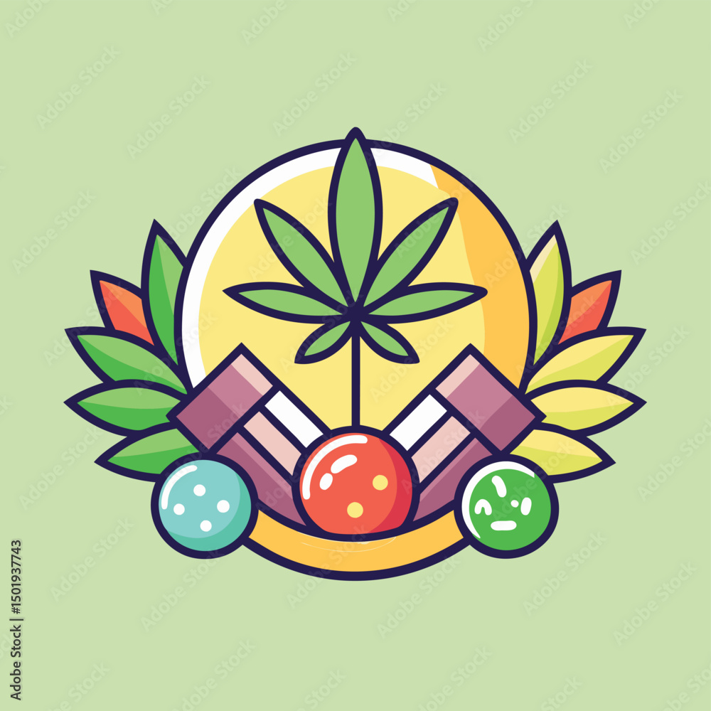 Aufkleber Creative vector illustration featuring a leaf with vibrant colors and playful elements for cannabis-themed branding and design