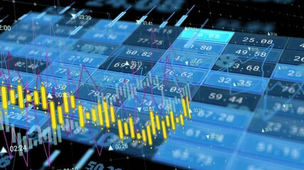 Abstract 4K animation showing stock market data, financial growth, and volatility. Ideal for digital finance, economic trends, and business analytics visuals. - Powered by Adobe